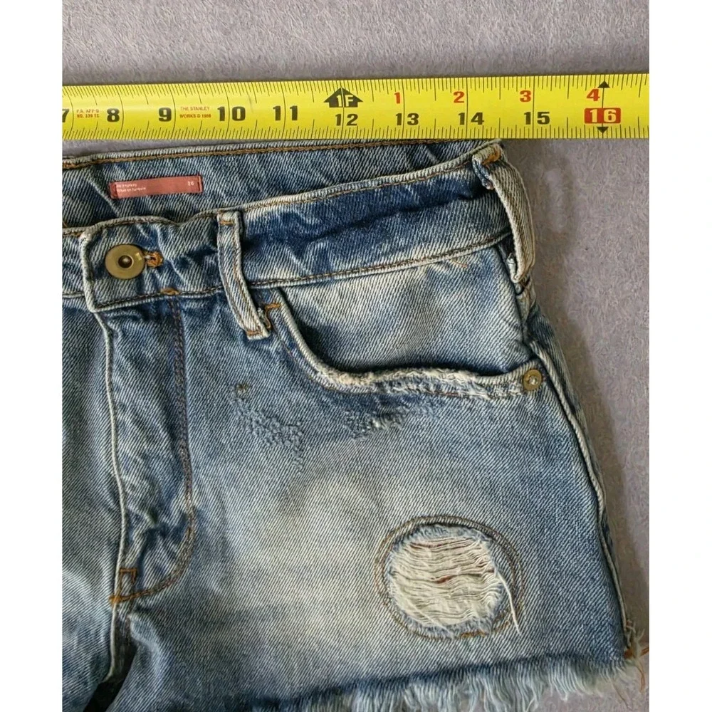 Pilcro Blue & Multi Floral Boho Accent Distressed Denim Cutoff Shorts Size 26